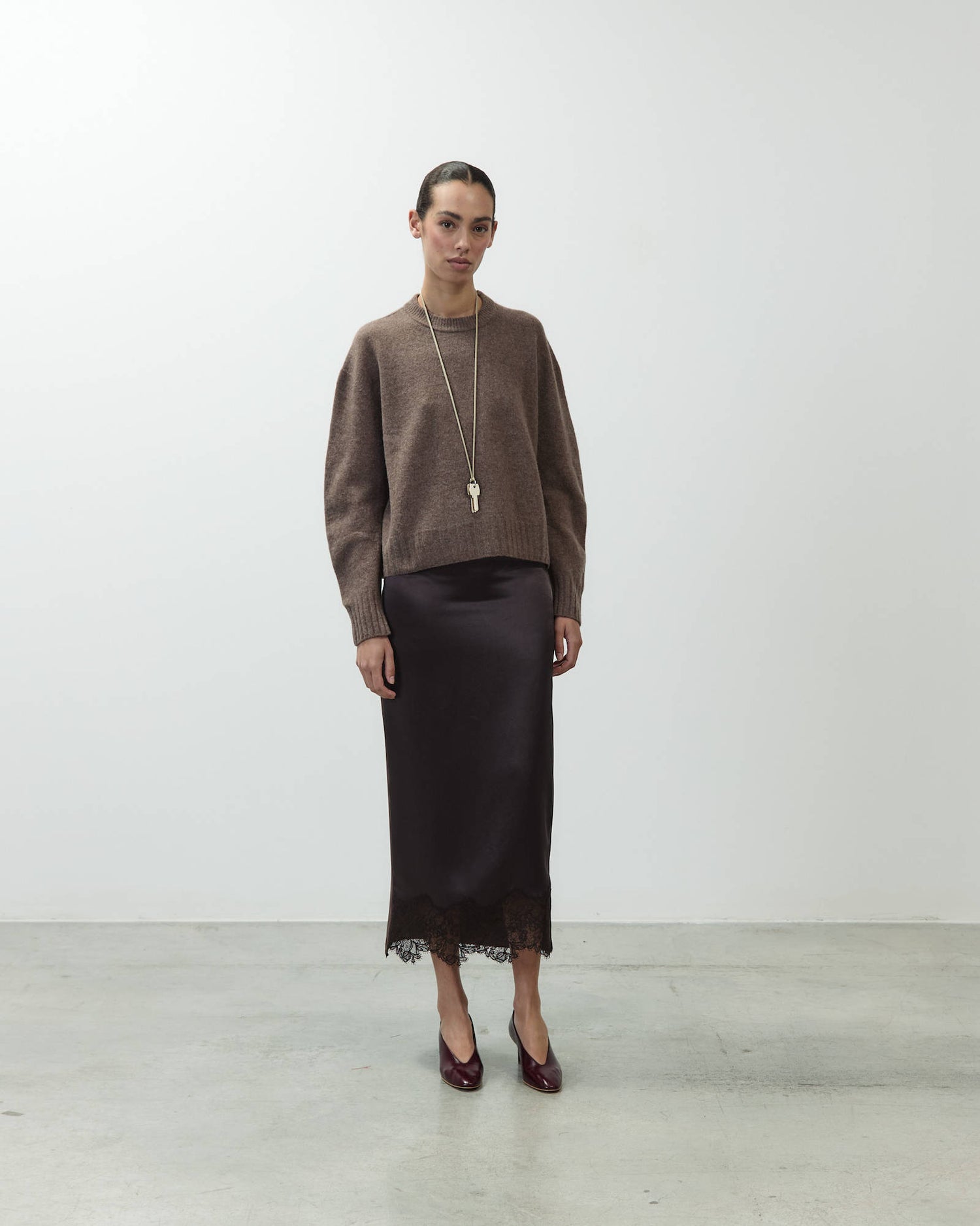 GONNA MIDI SATIN E PIZZO